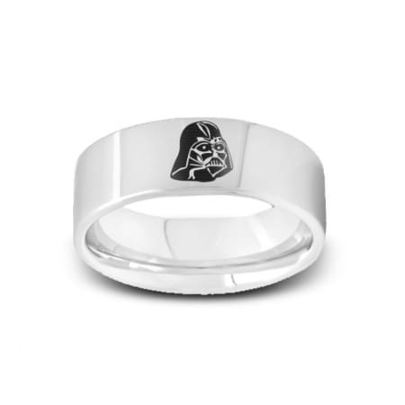 SW-005 - Polished Pipe Cut Tungsten Ring with Star Wars Darth Vader