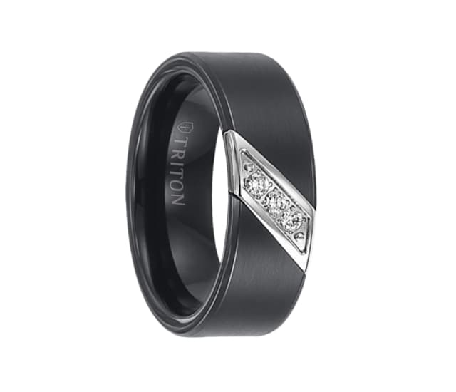 Triton Ring 8mm Black tungsten carbide satin finish band with diagonal
