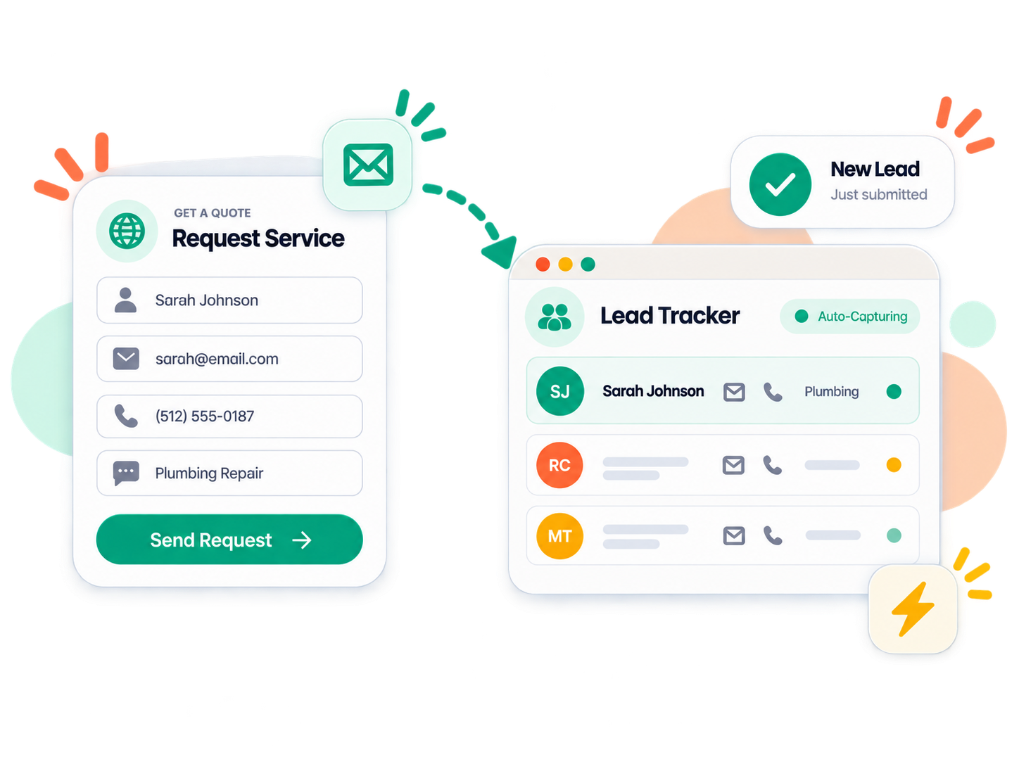 Website inquiry captured and added to an organized lead tracker