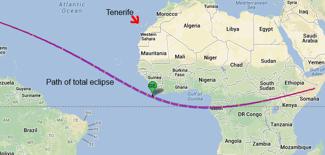 Tenerife Solar Eclipse Map