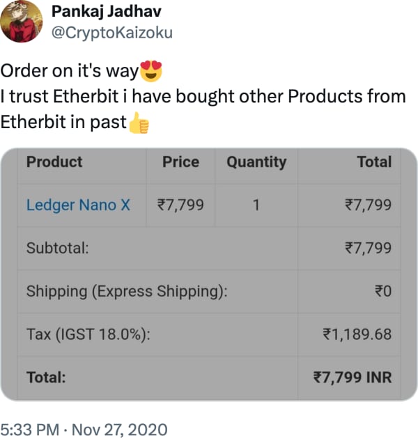 Pankaj Jadhav (@CryptoKaizoku) reviews Etherbit.in
