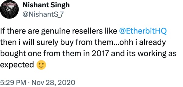 Nishant Singh (@NishantS_7) reviews Etherbit.in