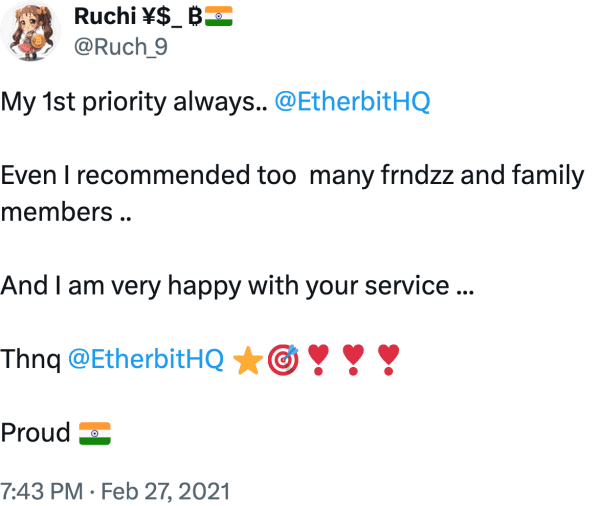 Ruchi ¥$_ ₿ (@Ruch_9) reviews Etherbit.in