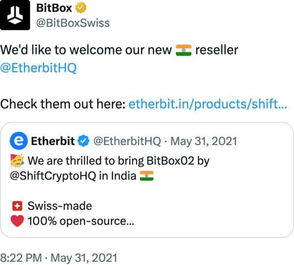BitBox (@BitBoxSwiss) reviews Etherbit.in