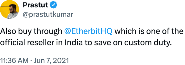 Prastut (@prastutkumar) reviews Etherbit.in