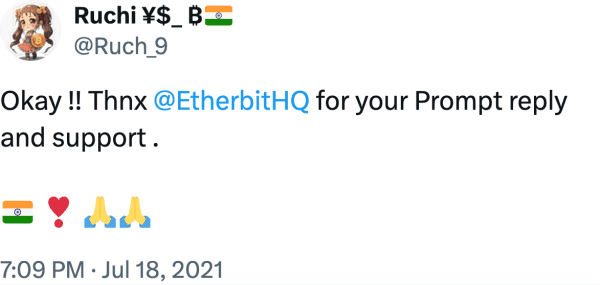 Ruchi ¥$_ ₿ (@Ruch_9) reviews Etherbit.in