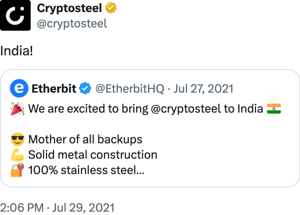 Cryptosteel (@cryptosteel) reviews Etherbit.in