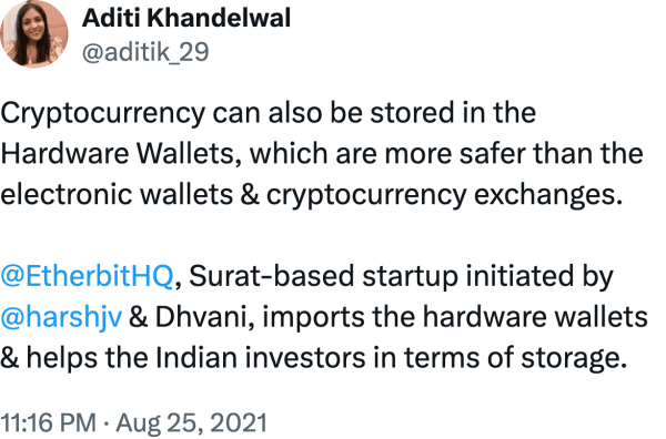 Aditi Khandelwal (@aditik_29) reviews Etherbit.in