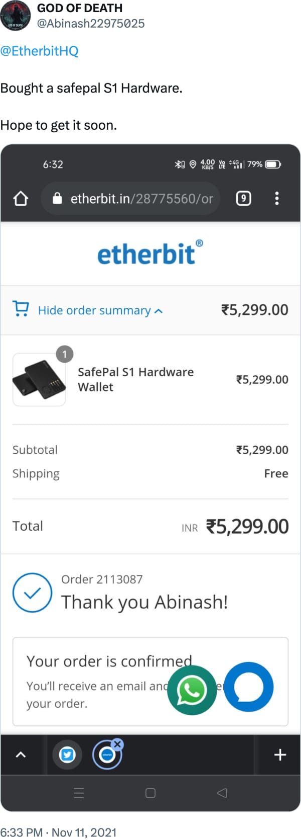 GOD OF DEATH (@Abinash22975025) reviews Etherbit.in