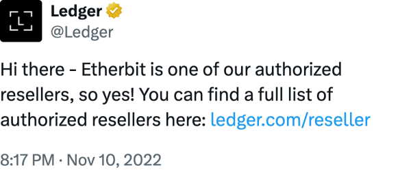 Ledger (@Ledger) reviews Etherbit.in