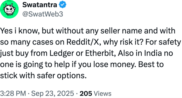 Swatantra (@SwatWeb3) reviews Etherbit.in