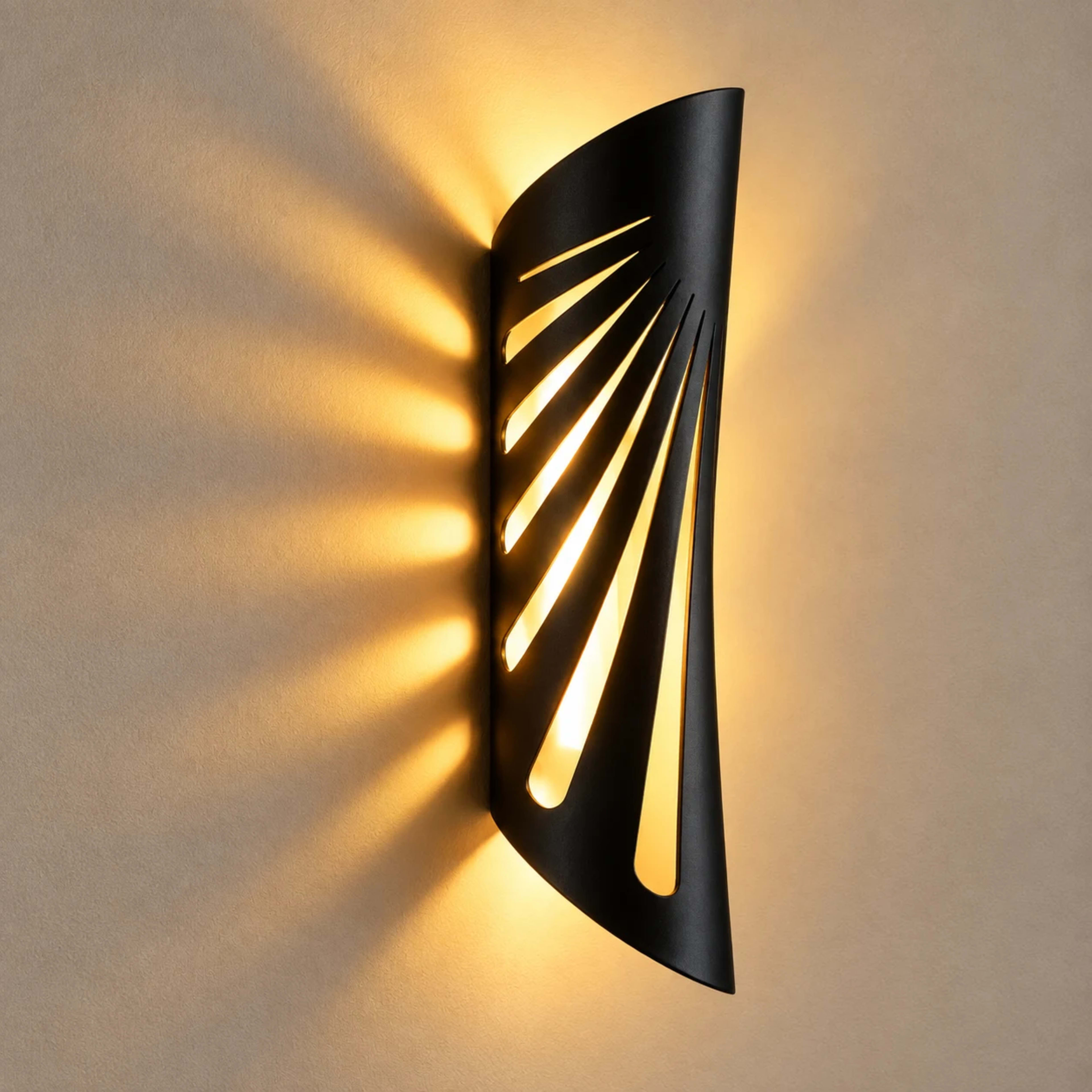 Premium Handcrafted Matte Black PVC Pipe LED Wall Lamp – Modern Decorative Shadow Pattern Sconce Light
