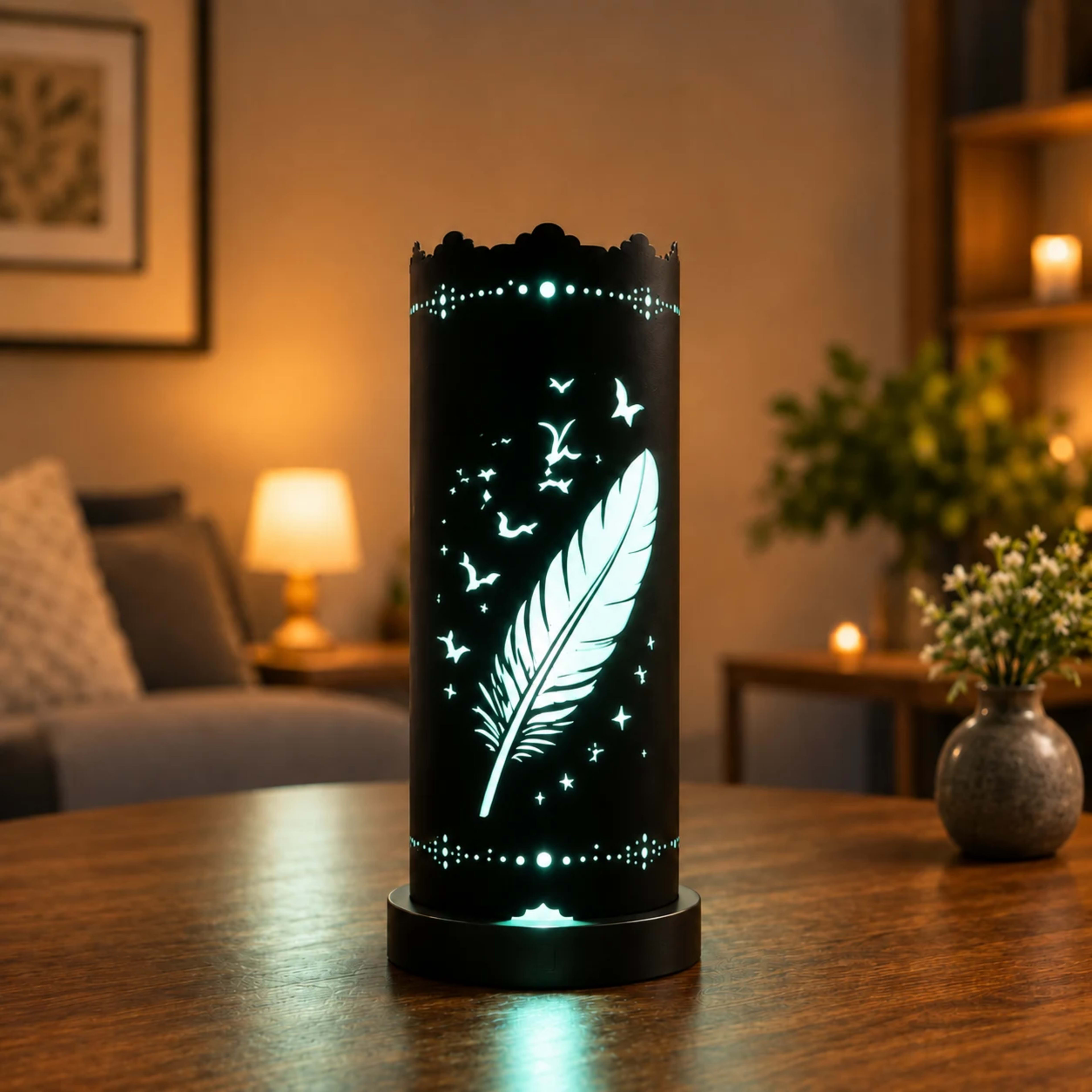 Premium Handcrafted Peacock Feather PVC RGB Table Lamp