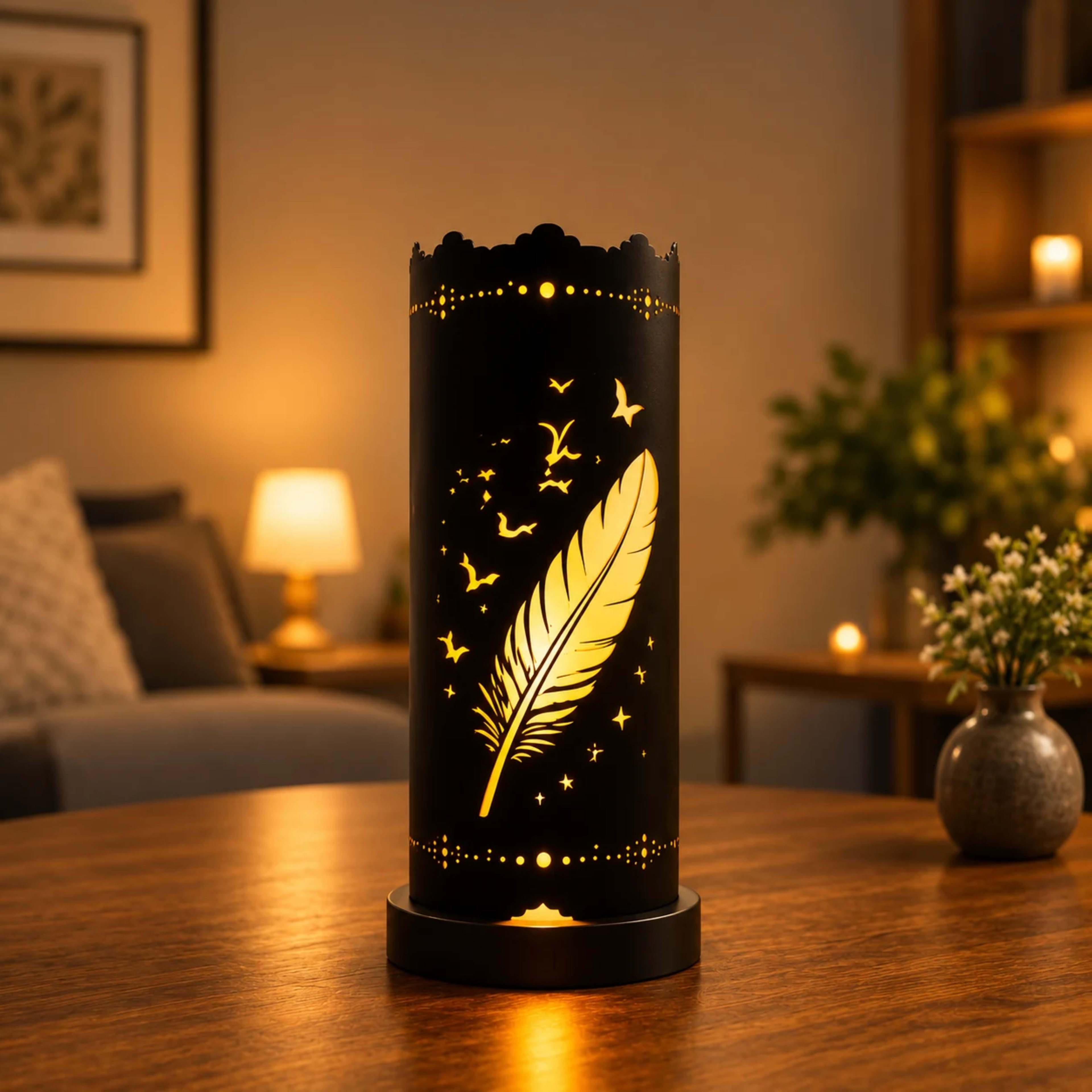 Premium Handcrafted Peacock Feather PVC RGB Table Lamp