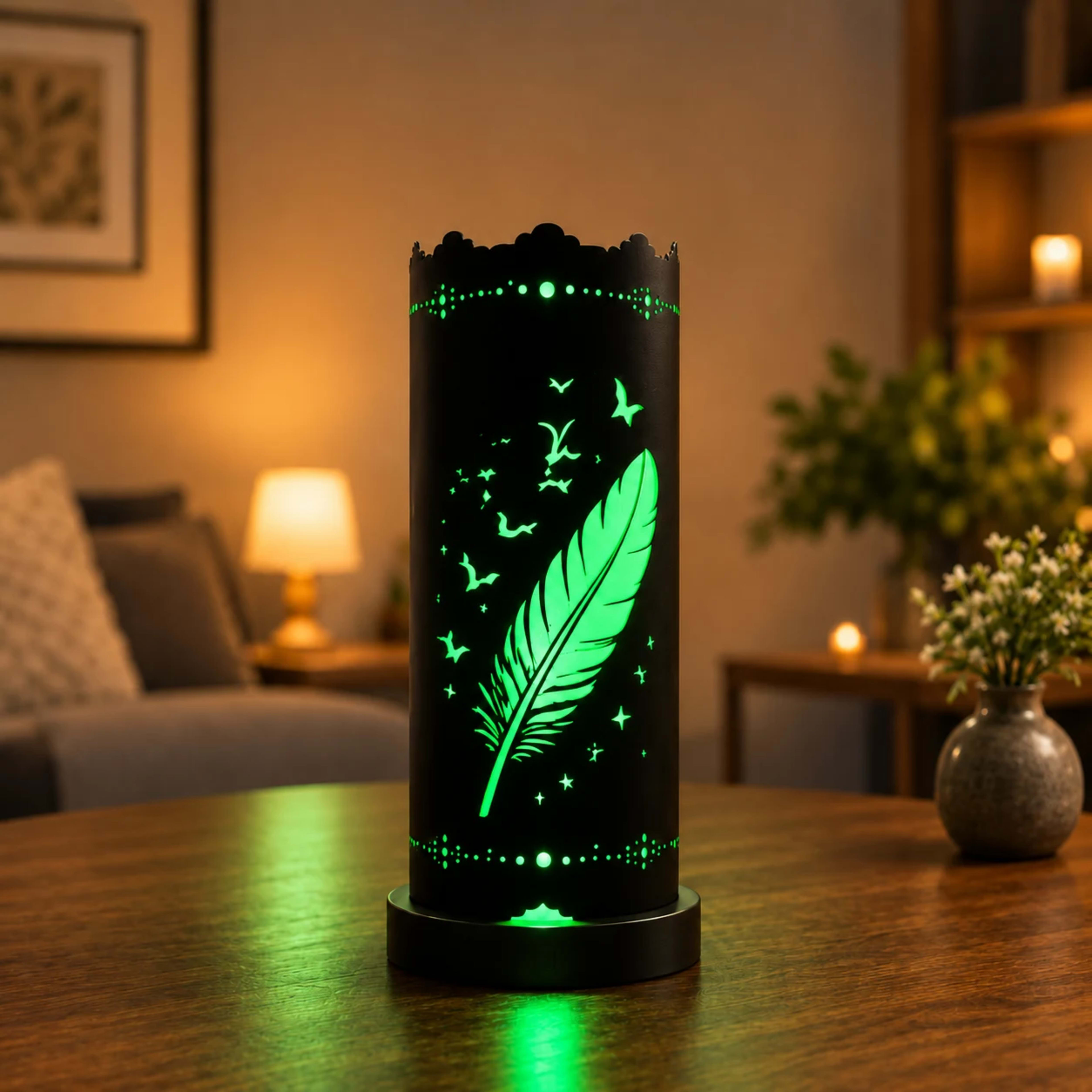 Premium Handcrafted Peacock Feather PVC RGB Table Lamp