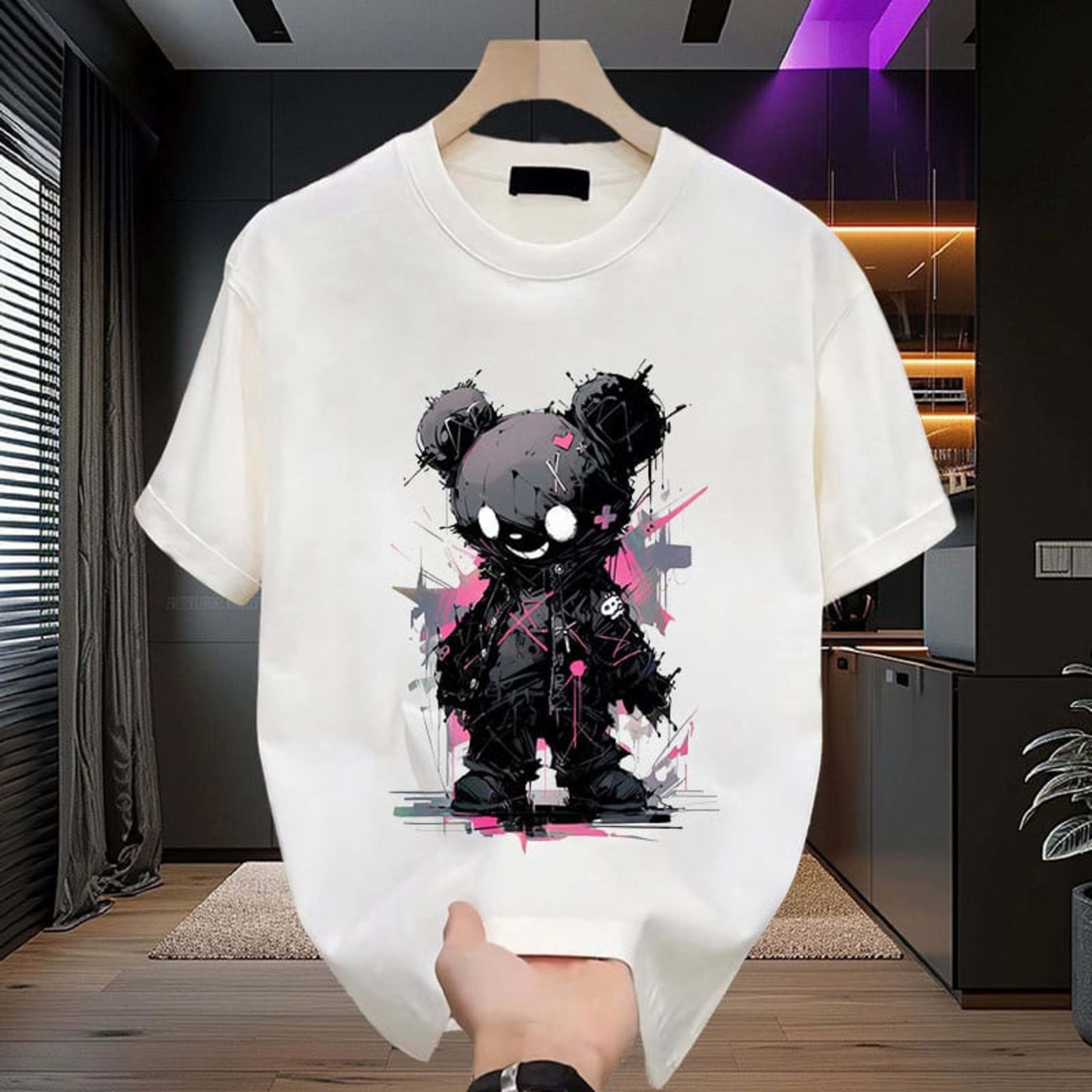 Premium Graffiti Teddy Bear Drop Shoulder T-Shirt for Men | Prenaxo