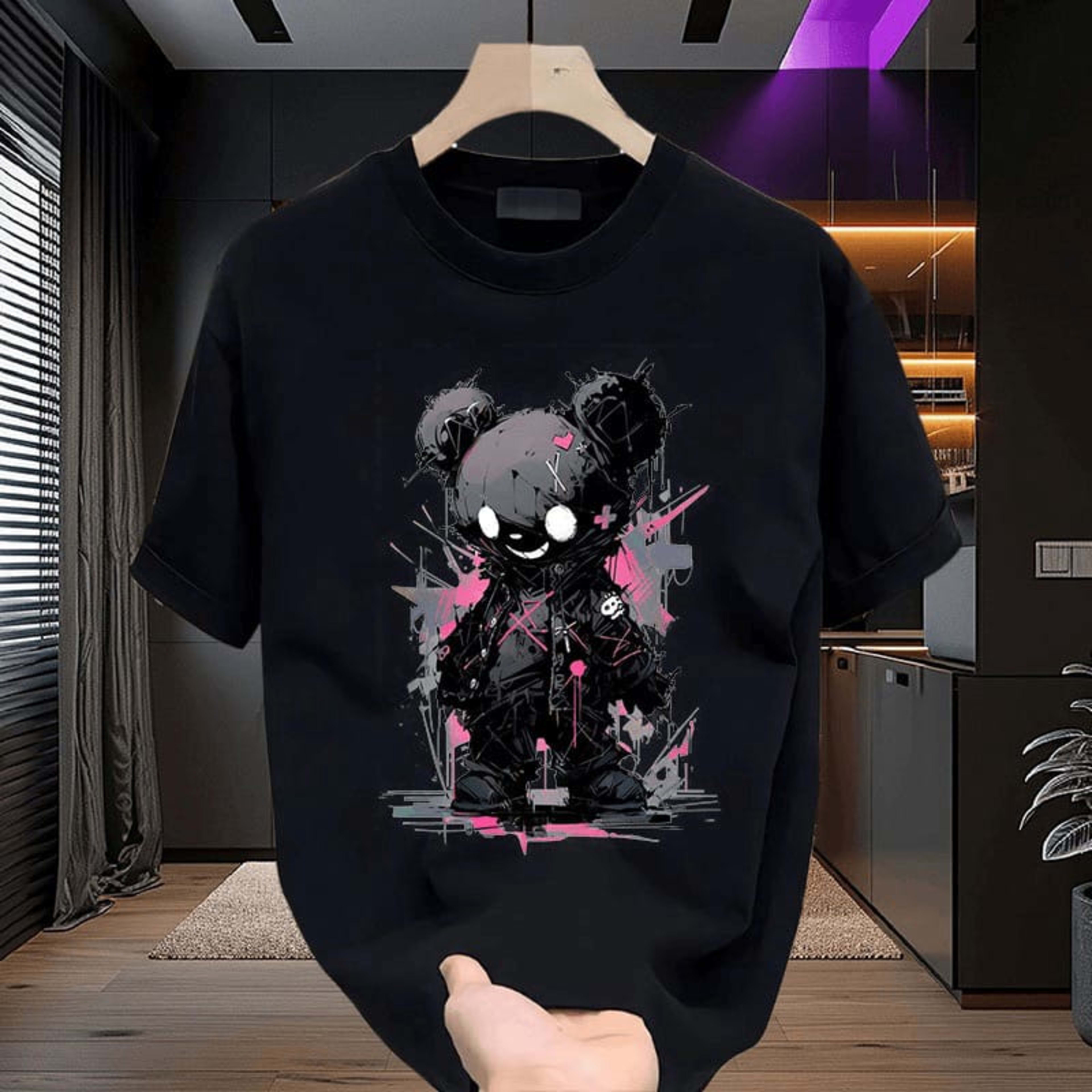 Premium Graffiti Teddy Bear Drop Shoulder T-Shirt for Men | Prenaxo