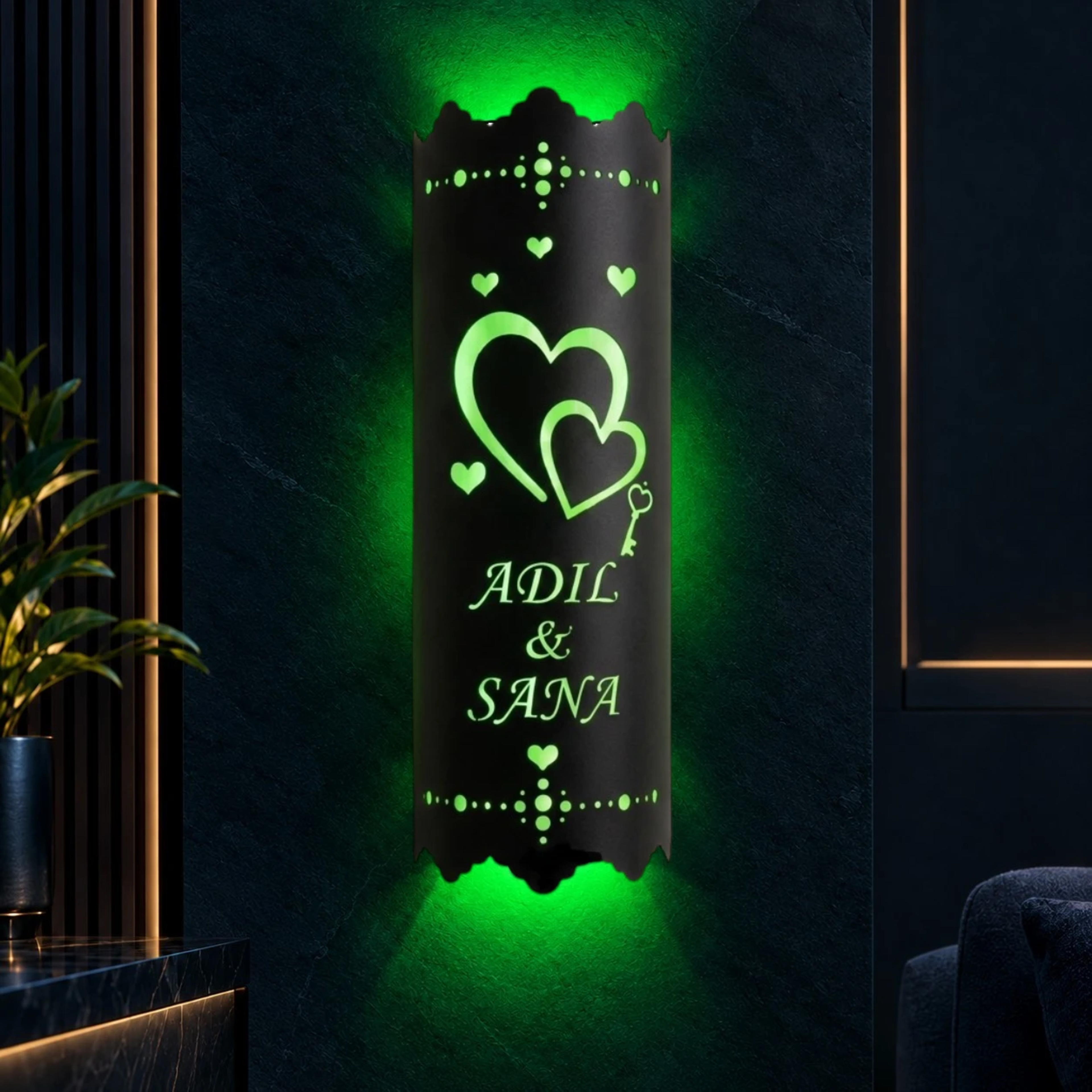 Customized Couple Name PVC Wall Lamp - 7 RGB Colors & 3 Lighting Effects