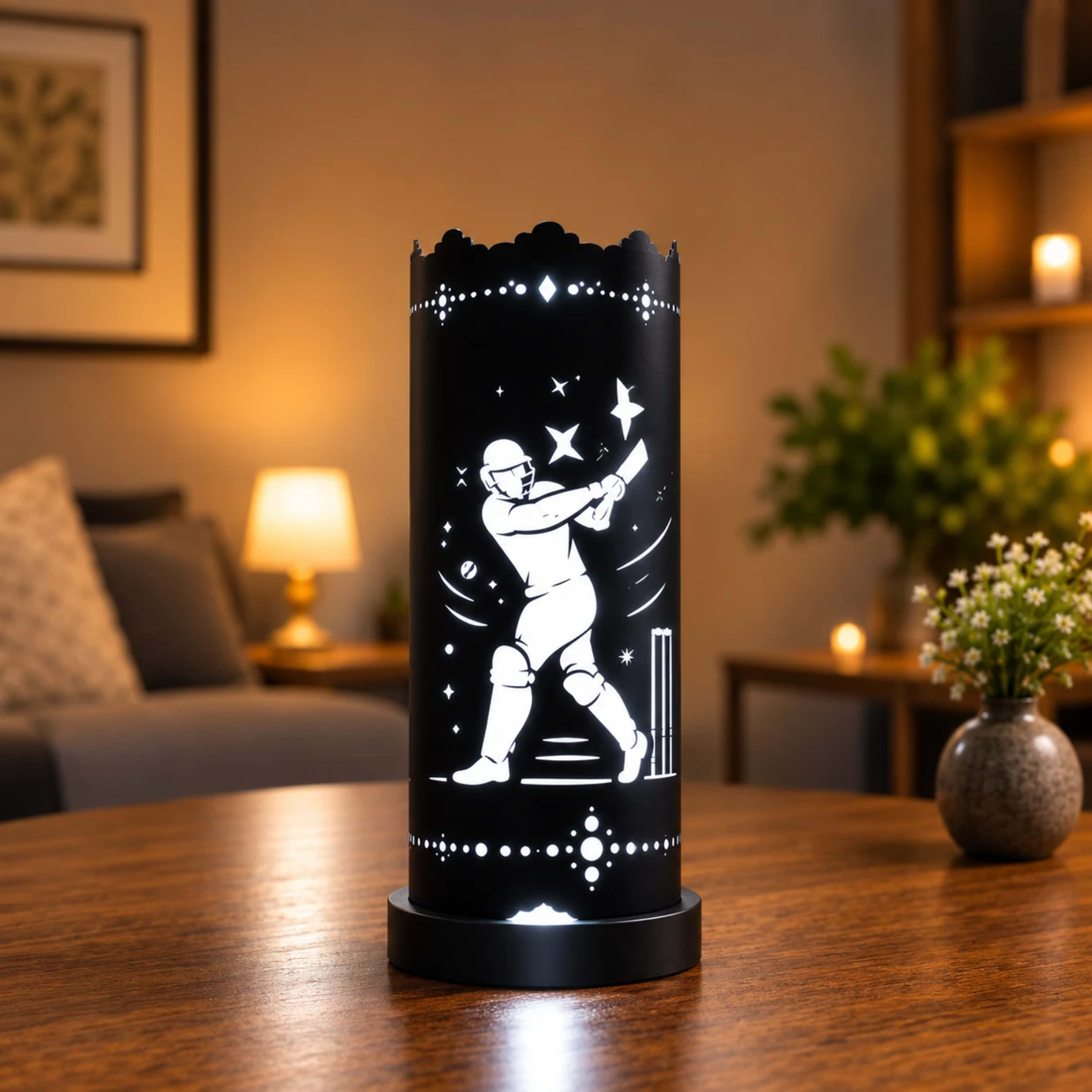 Premium Cricket Silhouette LED Night Lamp - 7 Colors & 3 Light Effects
