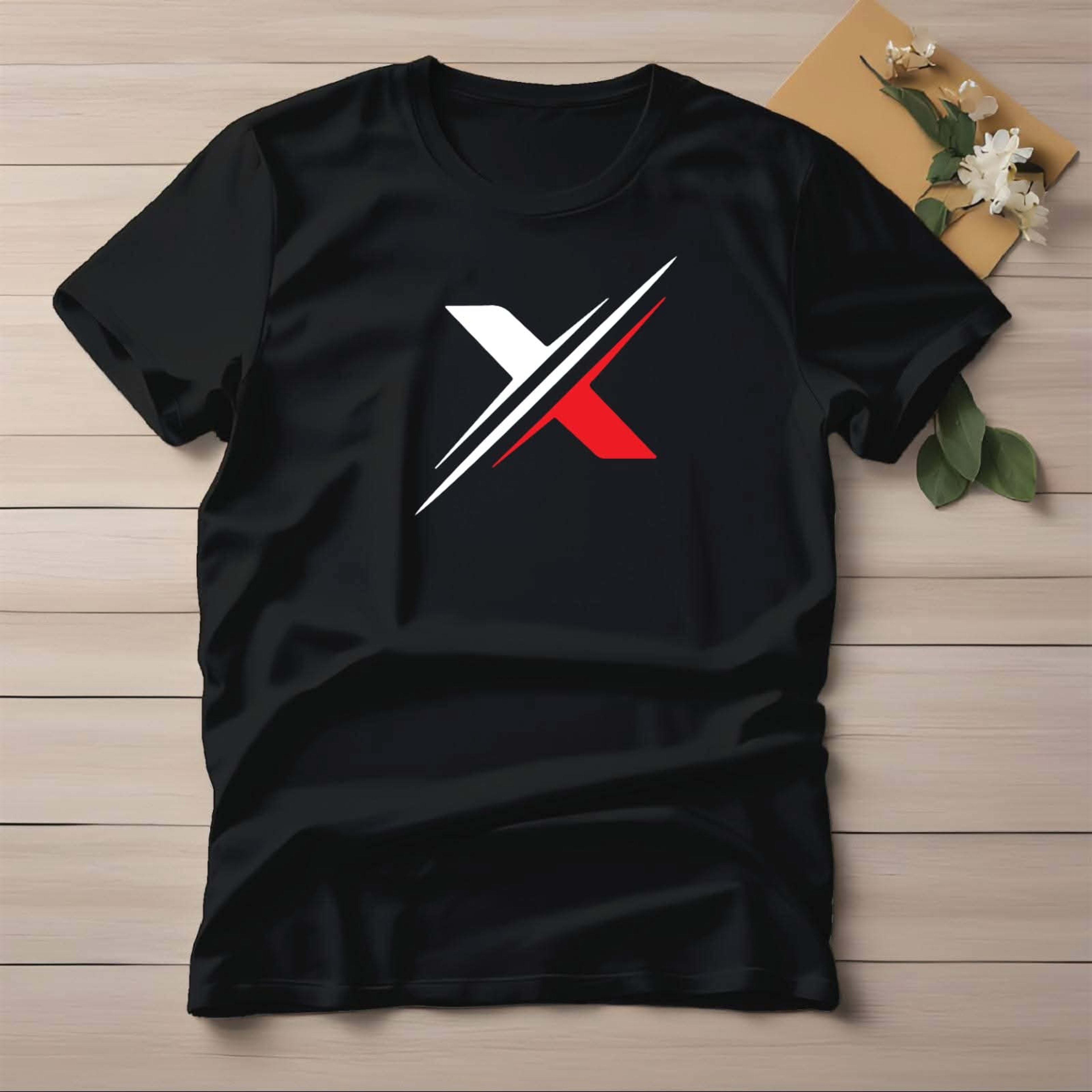 Premium Minimalist X Graphic Printed Black Cotton T-Shirt for Men
