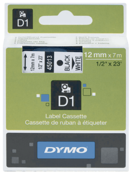 DYMO MERKETAPE 12MM SORT/HVIT