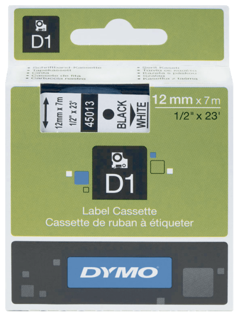 DYMO MERKETAPE 12MM SORT/HVIT