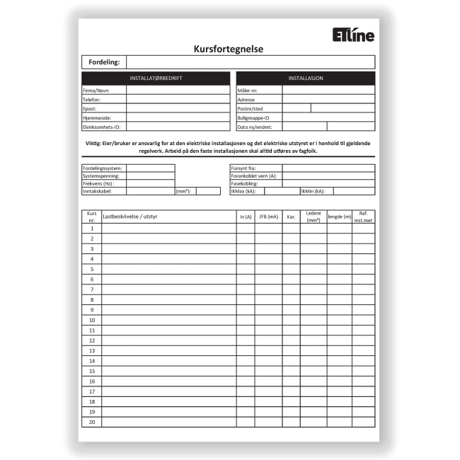 ETLINE KURSFORTEGNELSE