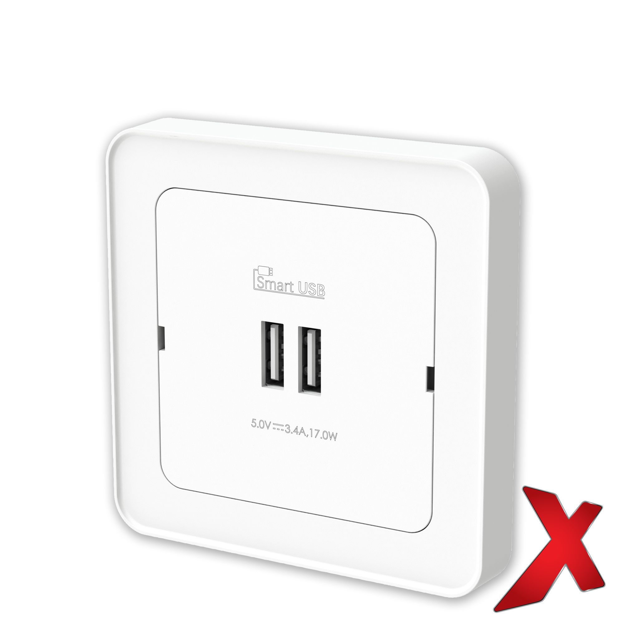 X.USB LADER INNF TYPE A+A HVIT 5V/3,4A SKRUKOBLING