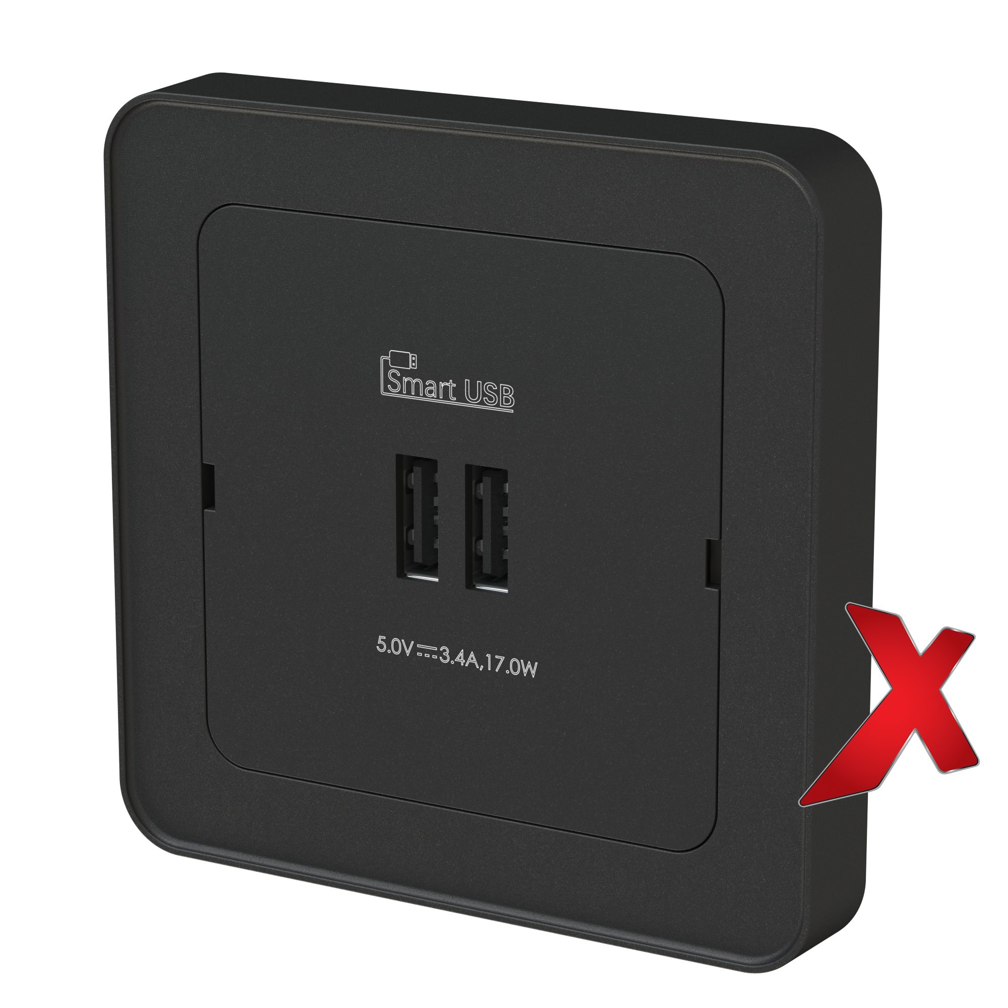 X.USB LADER INNF TYPE A+A SORT 5V/3,4A SKRUKOBLING