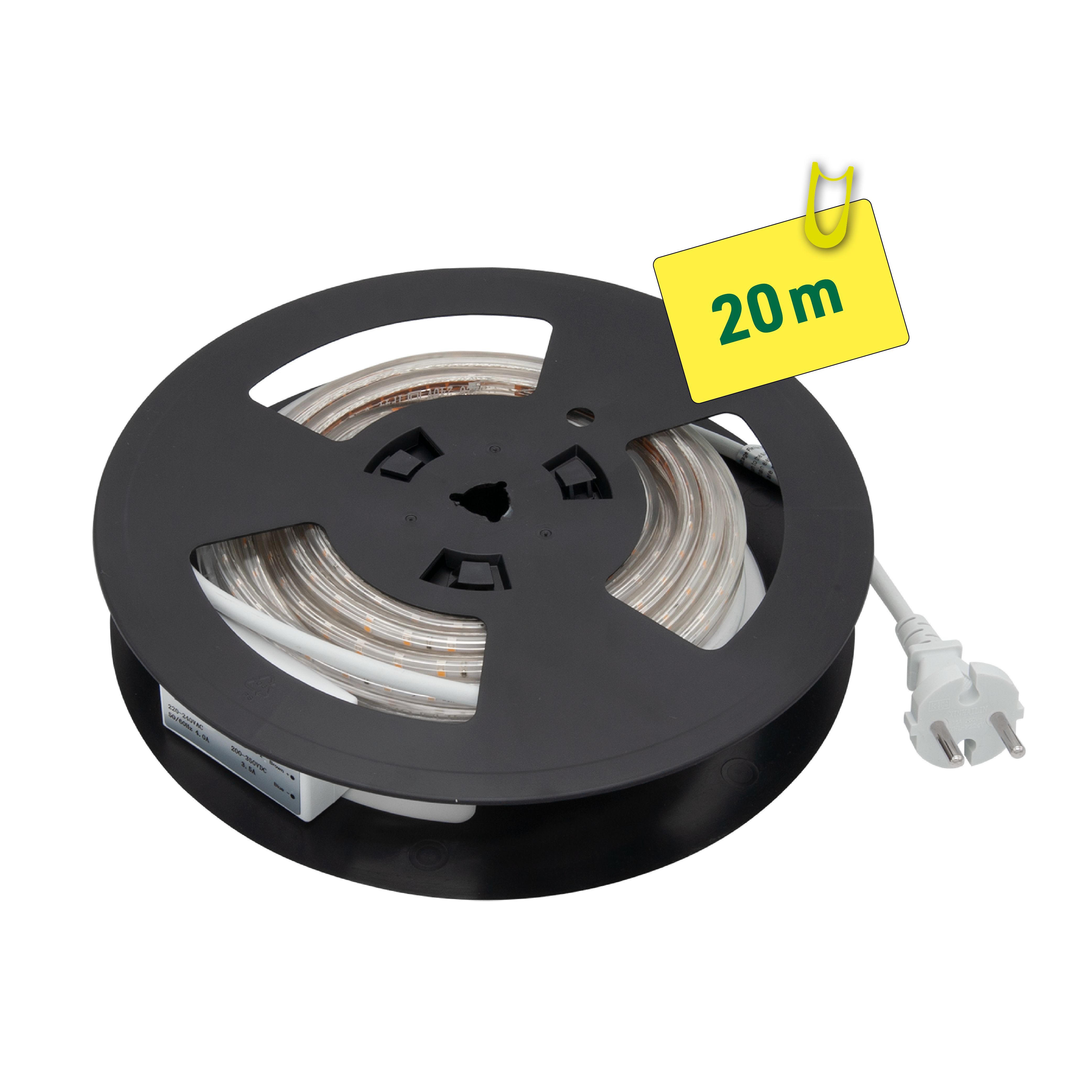 LED STRIP 230V 9,2W IP65 3000K 20M 12000L M/PLUGG