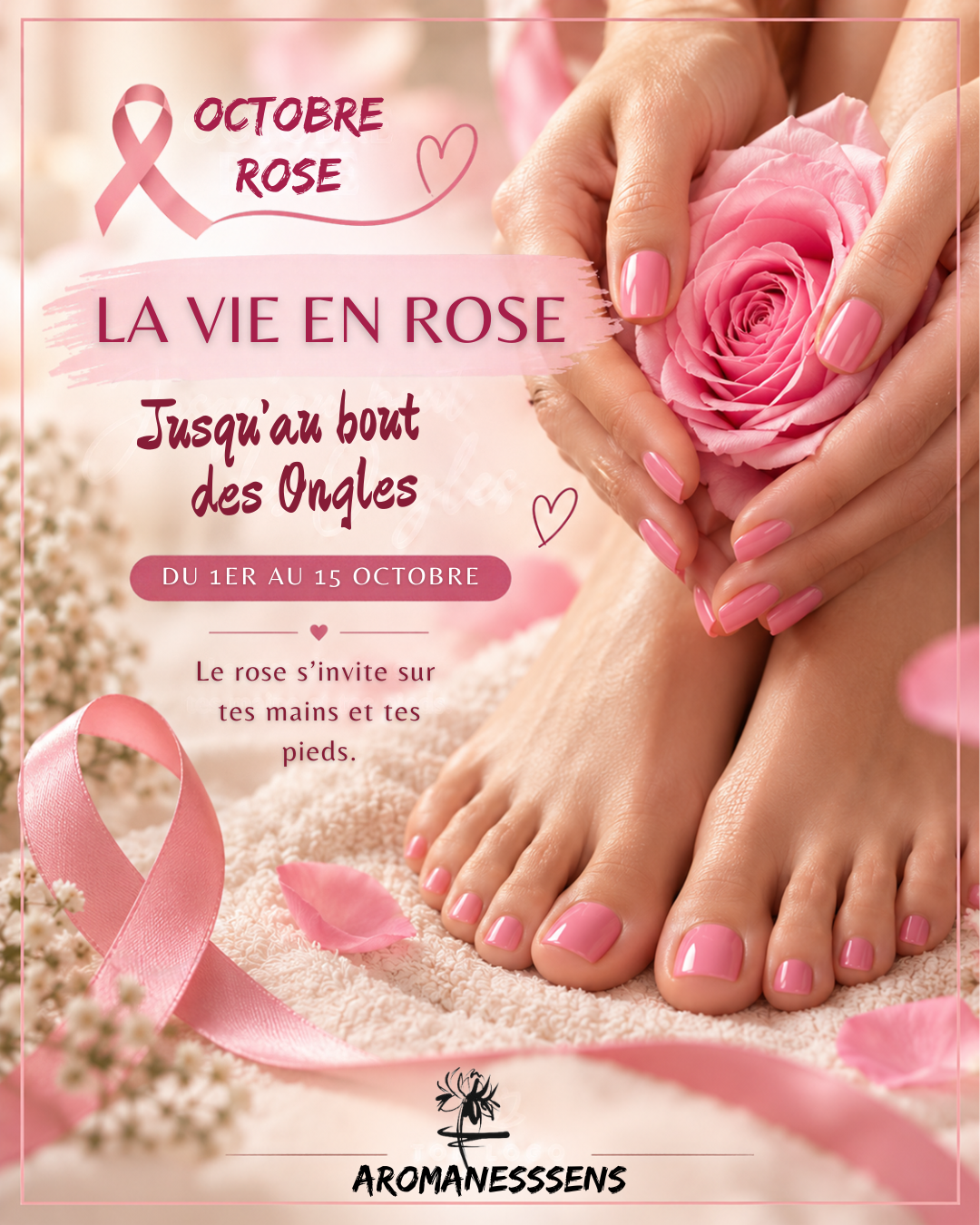 La vie en rose jusqu'au bout des ongles : offre mains et pieds du 1er au 15 octobre chez Aromanessens