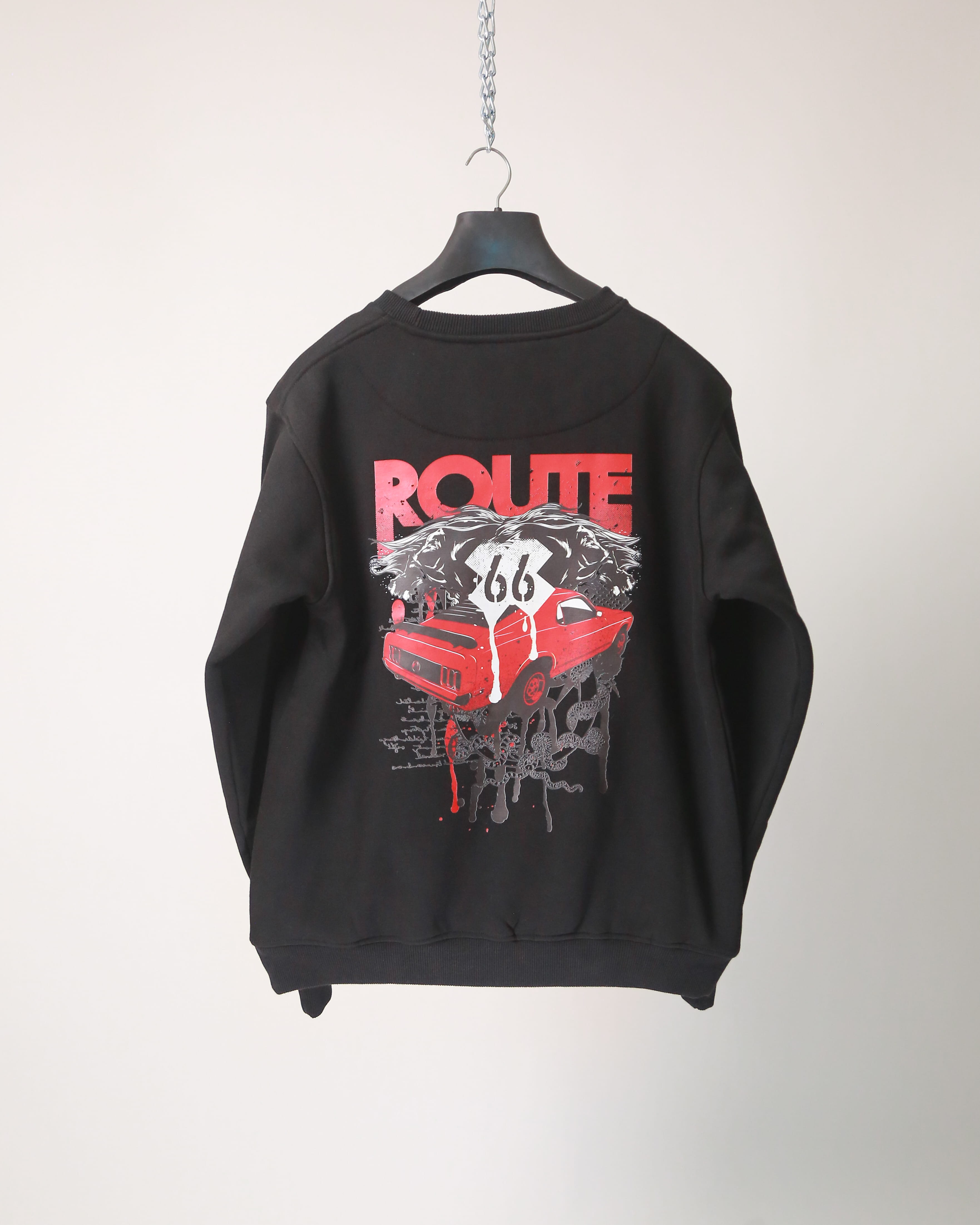 VOLT Route 66 Premium Black Graphic Sweatshirt Oversized Streetwear Crewneck back