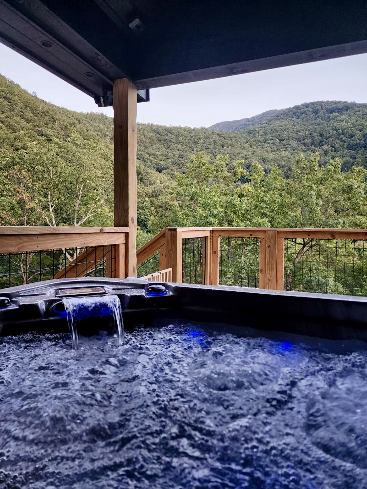 Hot tub with mountain views