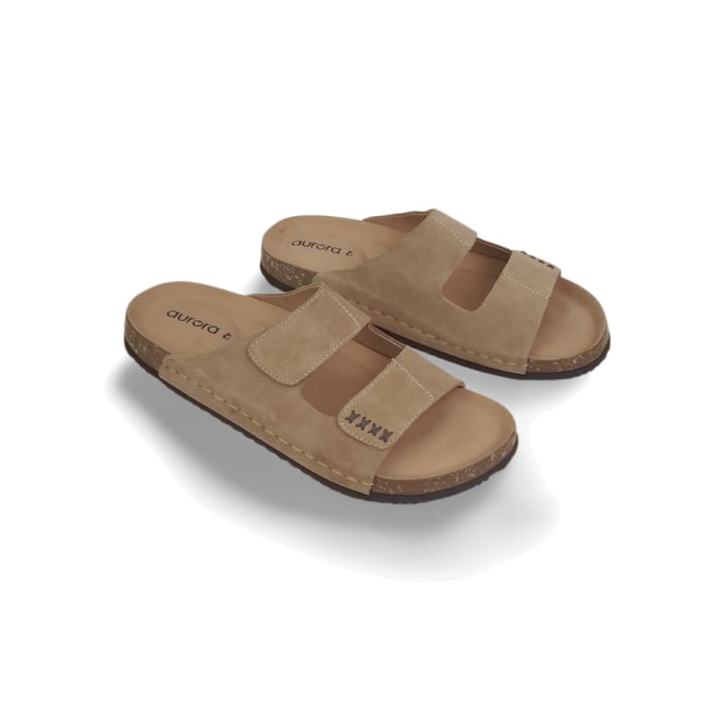 Aurora Men’s Brown Suede Cork Sandals – Double Strap Comfort Footbed — image 1