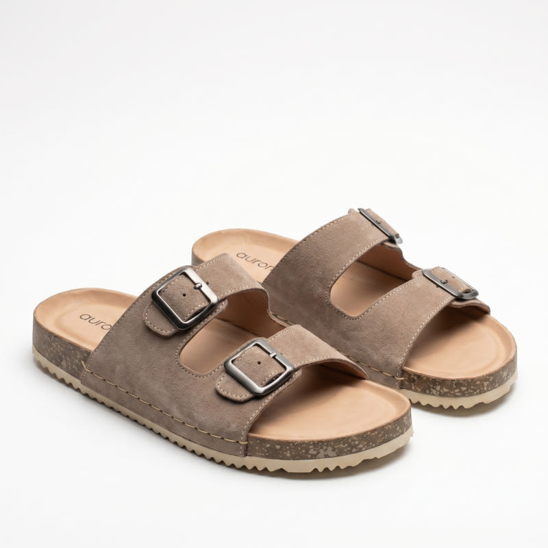 Aurora Men’s Suede Cork Sandals Brown – Adjustable Double Buckle Comfort Footbed — image 1