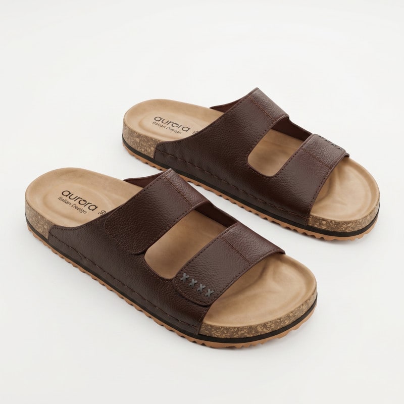 Aurora Men’s Suede Cork Sandals Chocolate – Double Strap Comfort Footbed — image 1