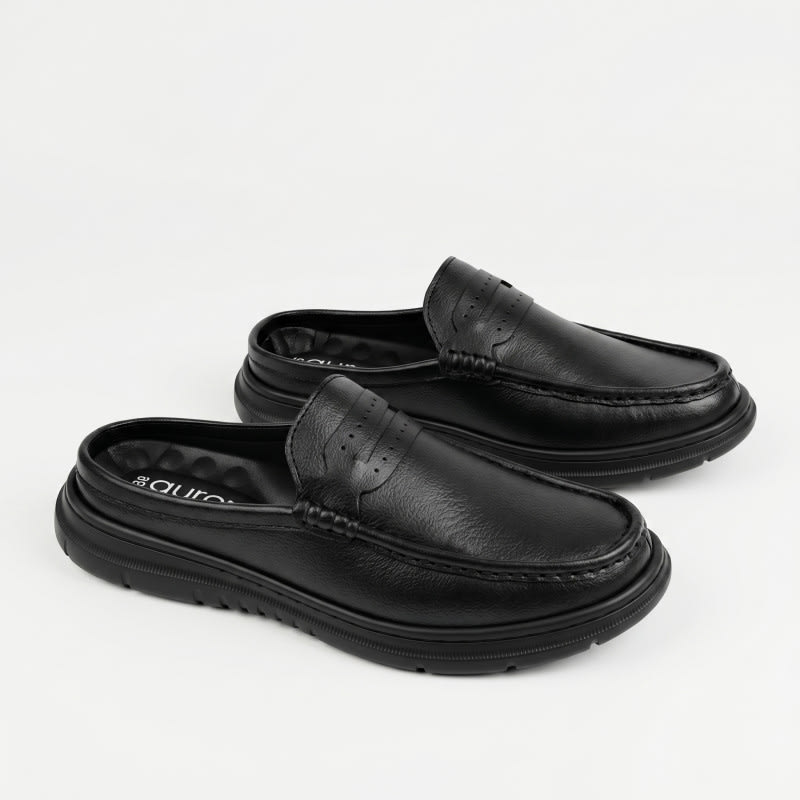 Aurora Men’s Premium Leather Half Loafer Black – Backless Mule Slip-On — image 1