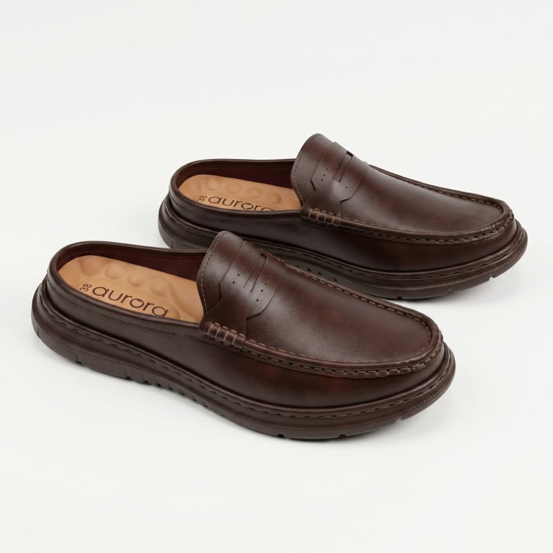 Aurora Men’s Premium Leather Half Loafer Dark Chocolate – Comfortable Casual Shoe — image 1