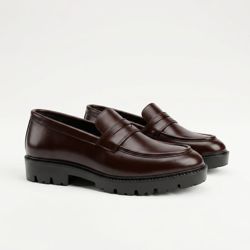 Aurora Men's Premium Leather Penny Loafer – Dark Chocolate Chunky Sole Loafer — image 1
