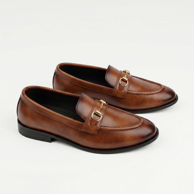 Aurora Men's Handcrafted Cow Leather Horsebit Loafer – Brown Patina Formal Shoe — image 1