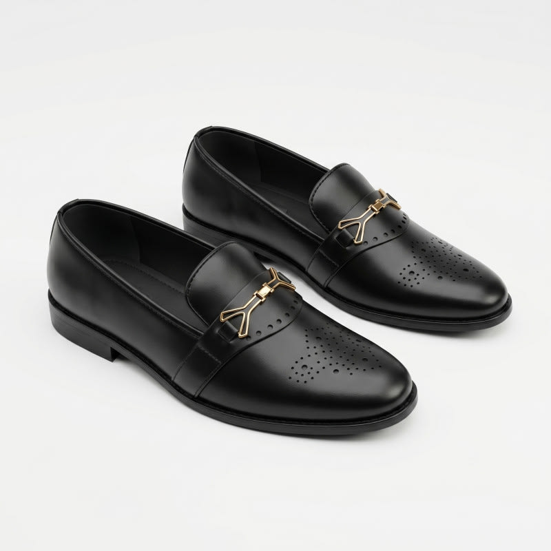 Aurora Men's Handcrafted Cow Leather Buckle Loafer – Black Formal Shoe — image 1