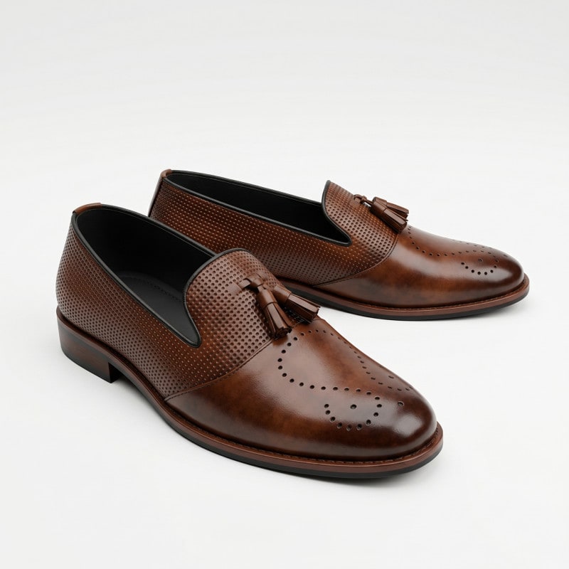 Aurora Men's Genuine Cow Leather Tassel Loafer – Brown Formal Brogue Shoe — image 1