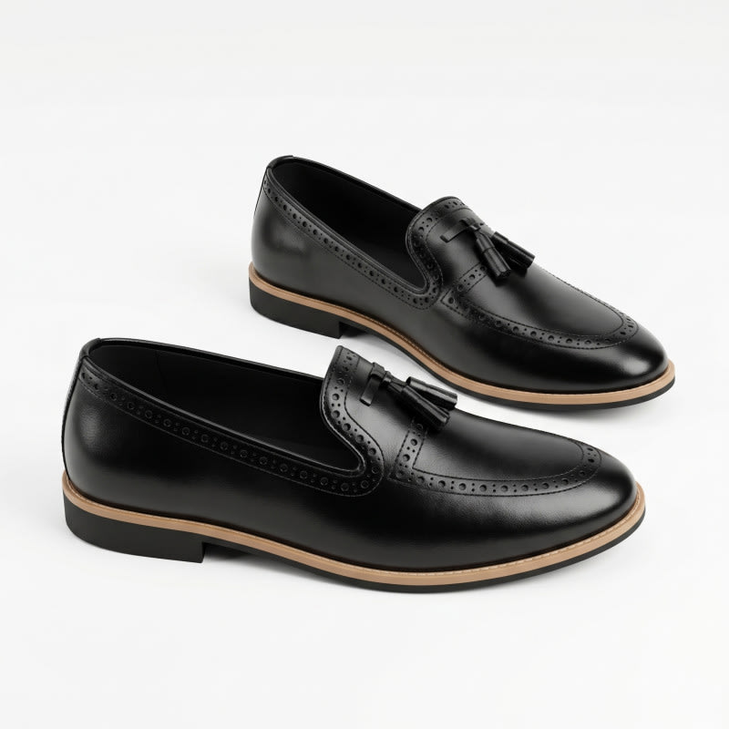 Aurora Men's Handcrafted Cow Leather Tassel Loafer – Black Formal Shoe — image 1