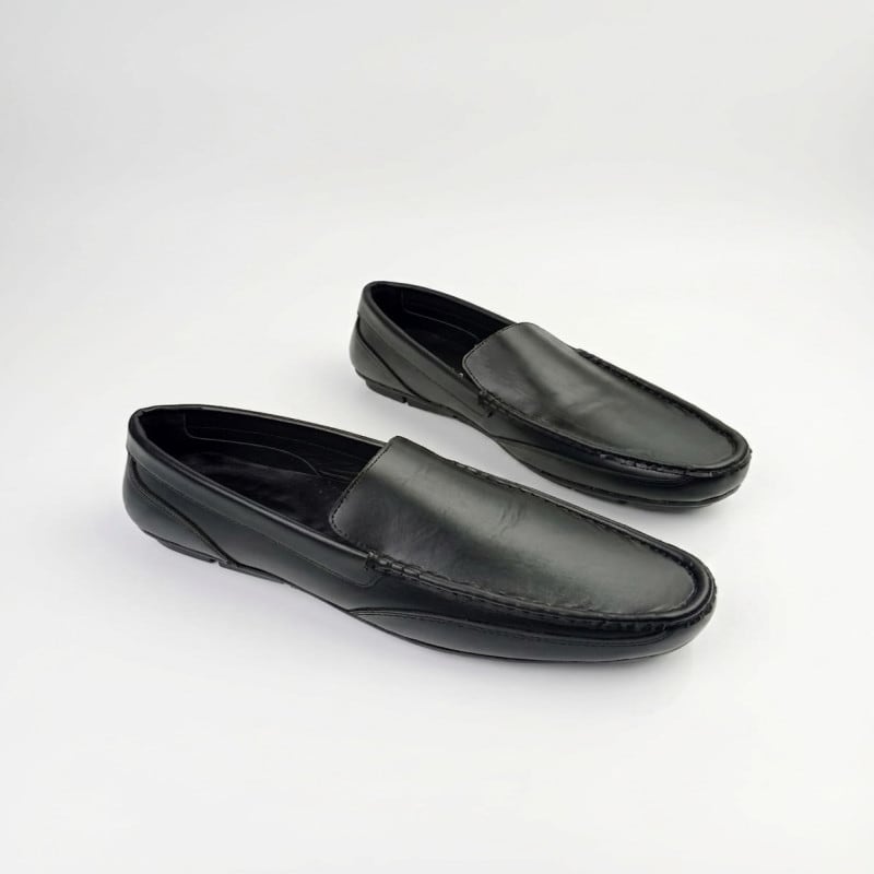 Aurora Men's Genuine Leather Driving Moccasin – Matte Black Slip-On Loafer — image 1