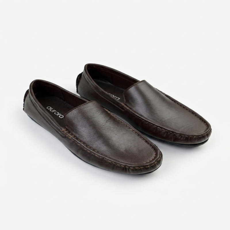Aurora Men's Genuine Leather Driving Moccasin – Chocolate Slip-On Loafer — image 1