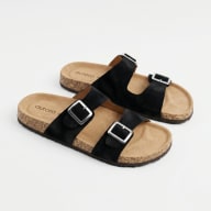 Aurora Men’s Black Suede Cork Sandals – Adjustable Double Buckle Comfort Footbed — image 1