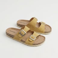 Aurora Men’s Suede Cork Sandals Yellow – Adjustable Double Buckle Comfort Footbed — image 1