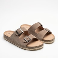 Aurora Men’s Suede Cork Sandals Brown – Adjustable Double Buckle Comfort Footbed — image 1