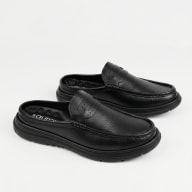 Aurora Men’s Premium Leather Half Loafer Black – Backless Mule Slip-On — image 1