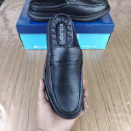 Aurora Men’s Premium Leather Half Loafer Black – Backless Mule Slip-On — image 4